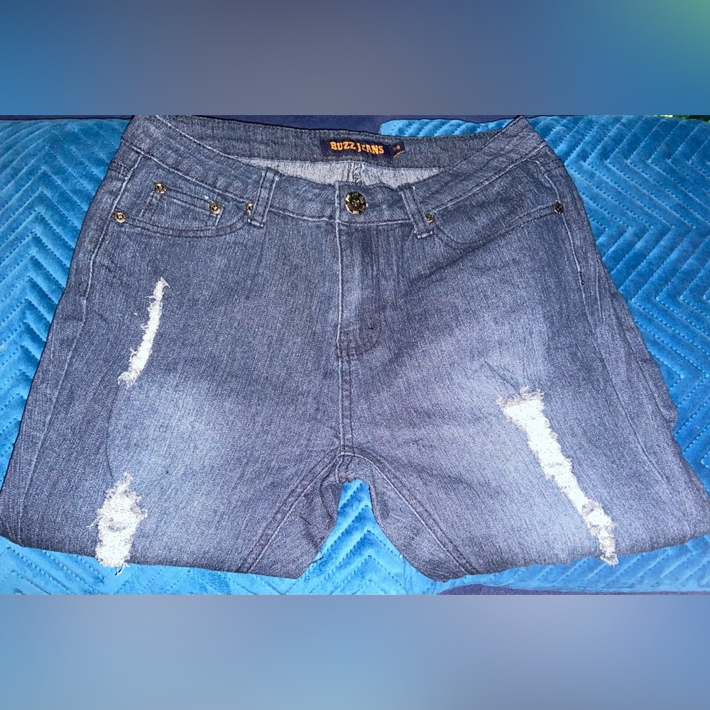 Buzz Jeans- Dark Denim Distressed Jeans